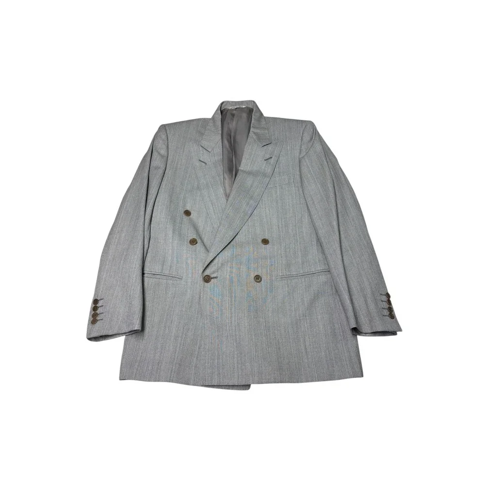Canali Milano Gray Pinstripe Double Breasted Wool Blazer Italy 48R EU 38R US‎